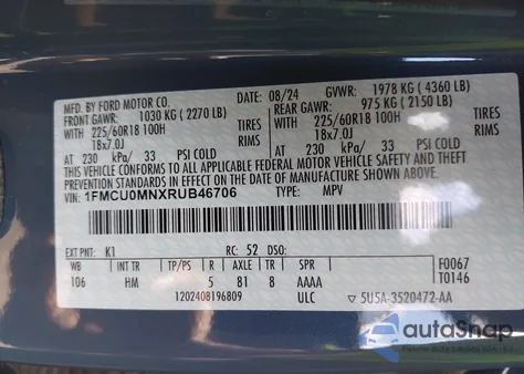 2024 Ford Escape St-Line from USA, damaged, VIN 1FMCU0MNXRUB46706